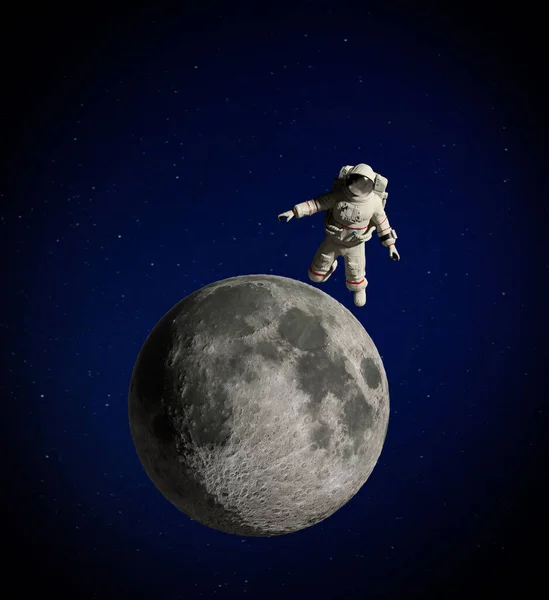 Astronaut Obíhající Blízko Měsíce Vykreslování — Stock fotografie