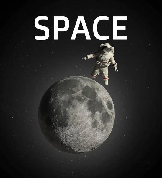 月の近くを周回する宇宙飛行士 3Dレンダリング — ストック写真