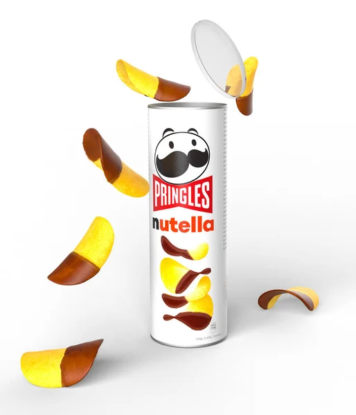 Malaga Hiszpania Grudnia 2022 Pakiet Chipsów Gałką Muszkatołową Pringles Białym — Zdjęcie stockowe