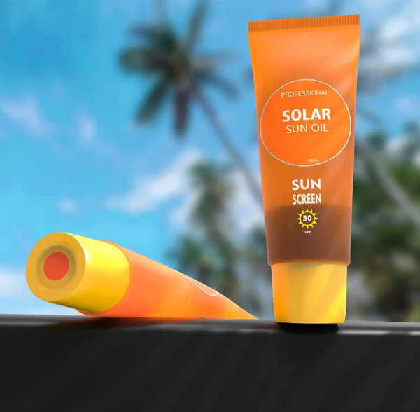 Sunscreen Oil Tube Rays Spf Rendering — Stock Photo, Image