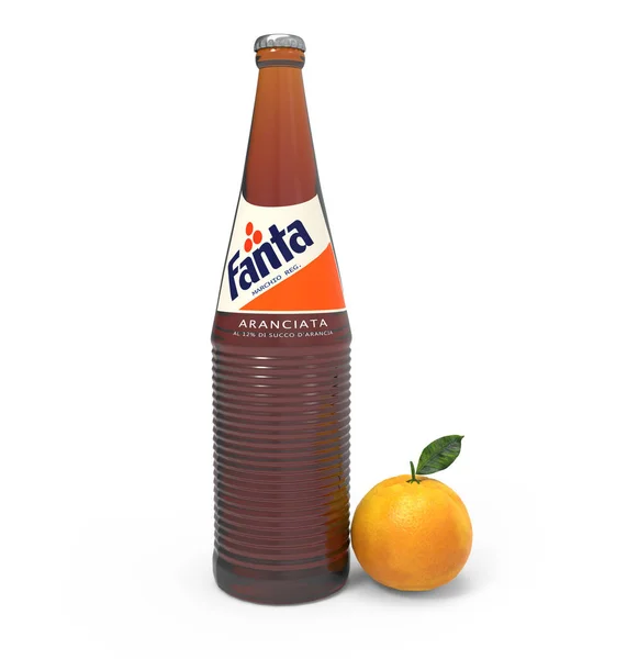 Botella Fanta Vintage Bebida Jugo Naranja Fondo Blanco — Foto de Stock