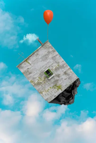 窓と風船が空を飛ぶビルディング ロイヤリティフリーのストック写真