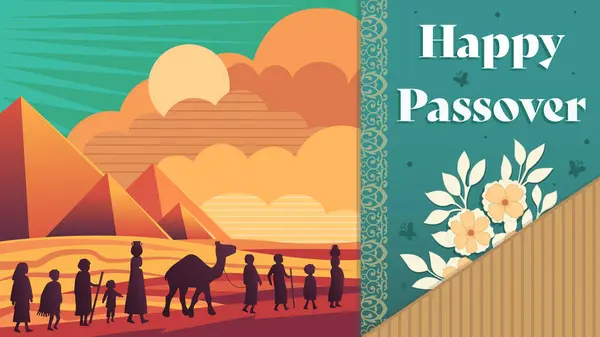 Passover Greeting Card Israelites Leaving Egypt — Stock Vector