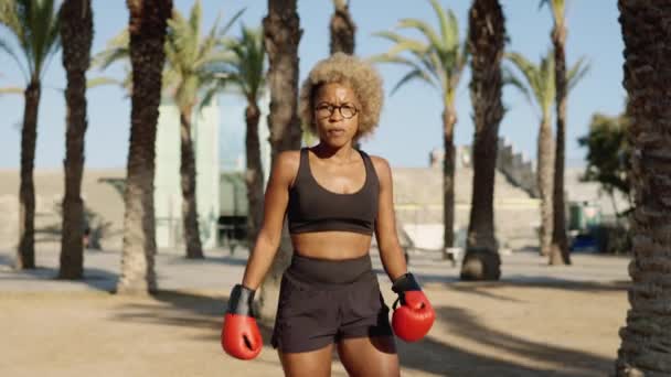Vidéo Ralenti Une Femme Africaine Réchauffant Avant Commencer Faire Boxe — Video
