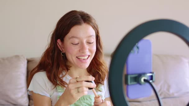 Gen Influencer Guía Tutorial Maquillaje Con Anillo Luz Asistencia — Vídeos de Stock