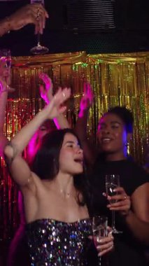 Bir partide dans eden ve kadeh kaldıran bir grup arkadaş, yavaş çekimde müzik ve içkinin tadını çıkarıyorlar.