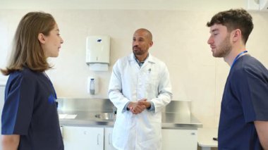 Hastane ortamındaki hasta bakımıyla ilgili doktor özetleri. Yavaş çekim, sözsüz iletişimin gözlemini güçlendirir