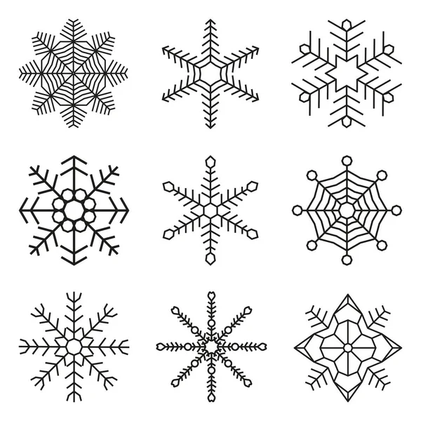 雪片设置在孤立的背景 独立的雪花收集 霜冻背景 圣诞节的象征 矢量说明 — 图库矢量图片