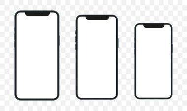 Saydam ekranlı fotogerçekçi modeller akıllı telefon. Akıllı telefon model koleksiyonu. - Evet. Vektör illüstrasyonu
