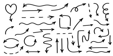 Koleksiyon el çizimi oklar. Basit okları beyaz arkaplanda izole et. Ok izi simgeleri. Ok boyası - stok vektörü. Vektör illüstrasyonu