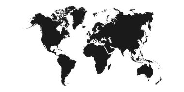 Beyaz arka planda dünya haritası. Dünya haritası kıtalar, Kuzey ve Güney Amerika, Avrupa ve Asya, Afrika ve Avustralya ile şablon.