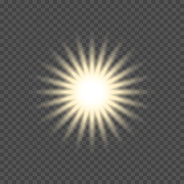 Beyaz parlayan ışık şeffaf bir arkaplanda patlar. Ray 'le. Şeffaf, parlak güneş. Özel lens ışık efekti.