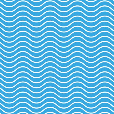 Dalga deseni kusursuz soyut arkaplan. Yaz vektör tasarımı için mavi arkaplanda beyaz çizgi deseni..