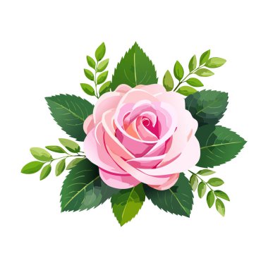 Çiçek dalı seti. Çiçek pembe gül, yeşil yapraklar. Çiçekli düğün konsepti. Çiçek posteri, davet. Tebrik kartı veya davet için vektör düzenlemeleri