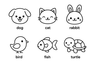 Beyaz arka planda izole edilmiş bir grup şirin hayvan..