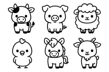 Beyaz arka planda izole edilmiş bir grup şirin hayvan..