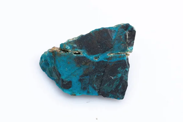 Φυσική Πέτρα Chrysocolla Λευκό Φόντο Μεταλλικό Μπλε Και Μπλε Πράσινο — Φωτογραφία Αρχείου