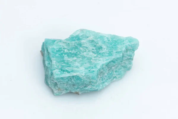 Natural Amazonite Gemstone Isolated White Background Bluish Green Crystal Background — Stock Photo, Image