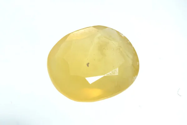 Желтый Сапфир Натурального Камня Белом Фоне — стоковое фото