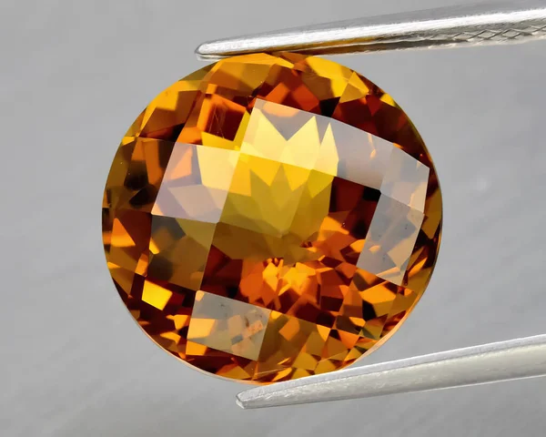 Natural Gem Yellow Citrine Gray Background — 스톡 사진