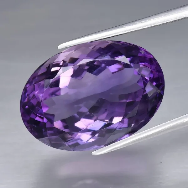 Natural Gem Purple Amethyst Gray Background — Stock Fotó