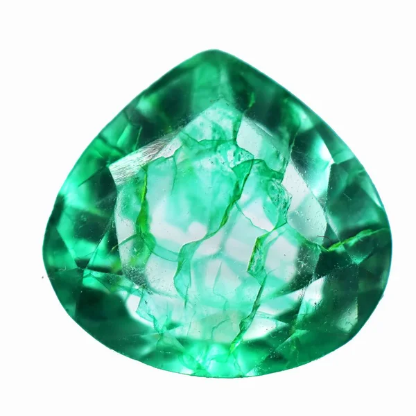 Természetes Drágakő Zöld Smaragd Szürke Háttér — Stock Fotó