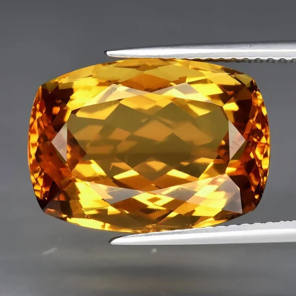 Natural Gem Yellow Citrine Gray Background — стоковое фото