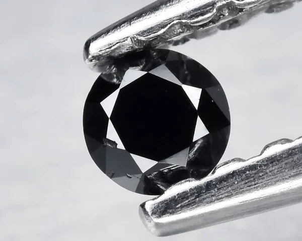 Натуральний Камінь Чорний Діамант Сірому Фоні — стокове фото