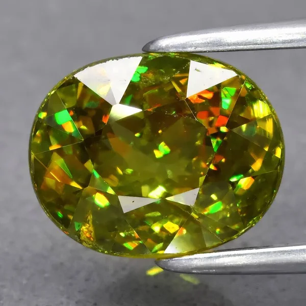 グレーの背景に天然の緑の黄色の石の宝石 — ストック写真