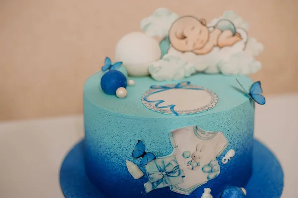 Gyönyörű Kék Torta Fehér Háttér — Stock Fotó