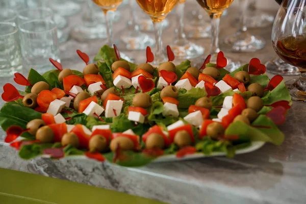 Canapes Ham Cheese Cucumber Olives — Stock Photo, Image