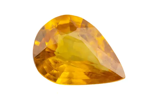 stock image natural yellow sapphire gem on isolated white background