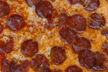 Salamlı ve jambonlu pizza. Peynirli ve kaparili et pizzası.