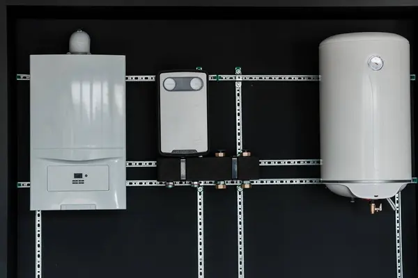 Su ısıtıcısı ve kazan ile modern ev ısıtma sistemi görüntüsü.