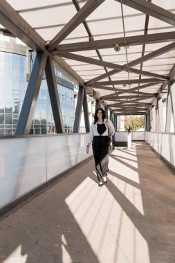 Profesyonel İş Kadını Çağdaş Kentsel Gökyüzünde Güvenle Yürüyor.