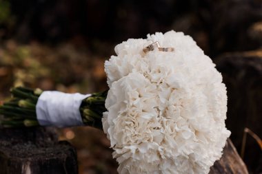 Doğal Arkaplan Yüzükleriyle Beyaz Çiçek Buketi.