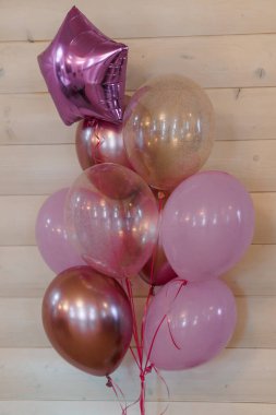 Pink and Gold Balloons Cluster with Star Foil Balloon. clipart