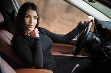 Lüks Araba İçi Poz Veren Zarif Kadın.