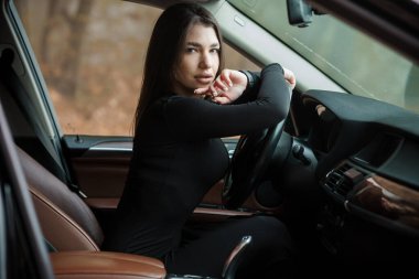 Şık Kadın Lüks Araba İçi Poz Veriyor.