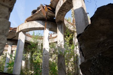 Abandoned Concrete Structure Enveloped by Nature in a Sulfur-Laden Landscape. clipart