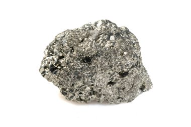 Metalik Parlak ve Karmaşık Yüzey Dokusuna sahip Doğal Pyrite Kristalleri.