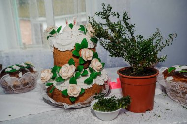 Saksı bitkisi süslemeli zarif çiçek süslemeli kek.