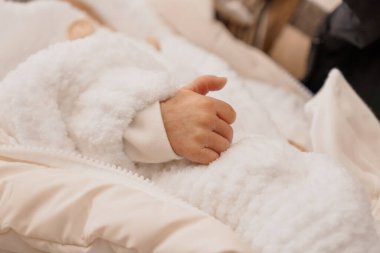 A Serene Moment: A Close-up of a Baby's Hand in a Soft White Blanket. clipart