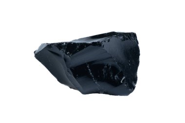 Beyaz Arkaplanda İzole Edilmiş Doğal Siyah Obsidiyen Volkanik Cam Mineral.