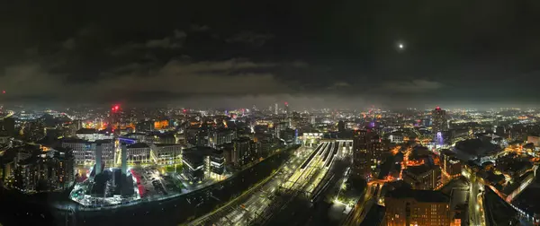 stock image Aerial Night Shot of the Centre of Leeds, West Yorkshire, UK. High quality photo