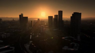 Sunrise Over Deansgate Meydanı, Manchester Şehir Merkezi Skyline, Modern Mimarlık
