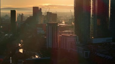 Sunrise Over Deansgate Meydanı ve Rochdale Kanalı, Manchester Şehir Merkezi