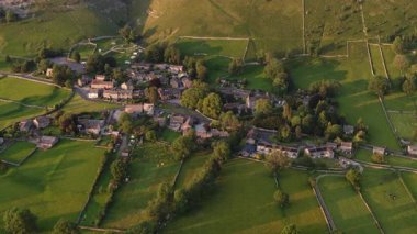 Stunning Aerial View Buckden Village in the Yorkshire Dales Bathed in Evening Sunlight