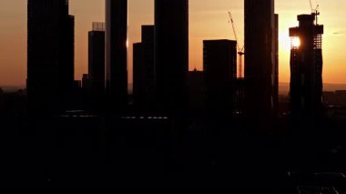 Manchester Deansgate City Skyline ve Şehir Binaları Güzel Gündoğumu