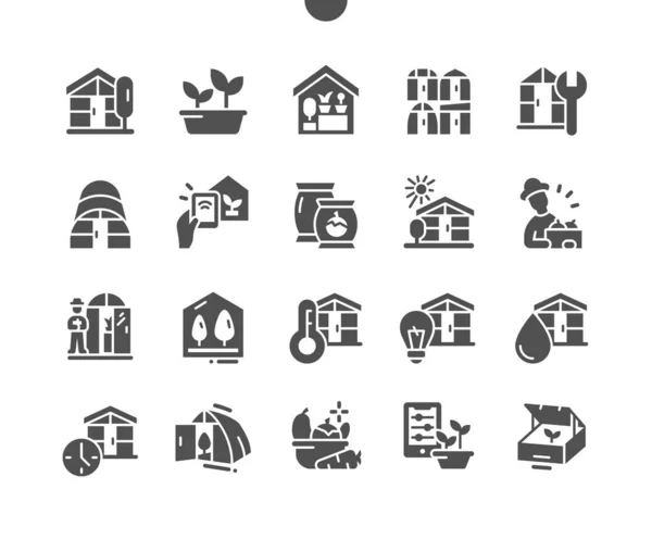 Greenhouse Farmer Harvest Smart Greenhouse Gardening Agricultural Vector Solid Icons — Stock Vector